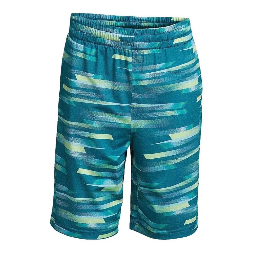 NWT Lands' End Athletic Shorts Geometric Striped Teal Yellow Boys Size Medium